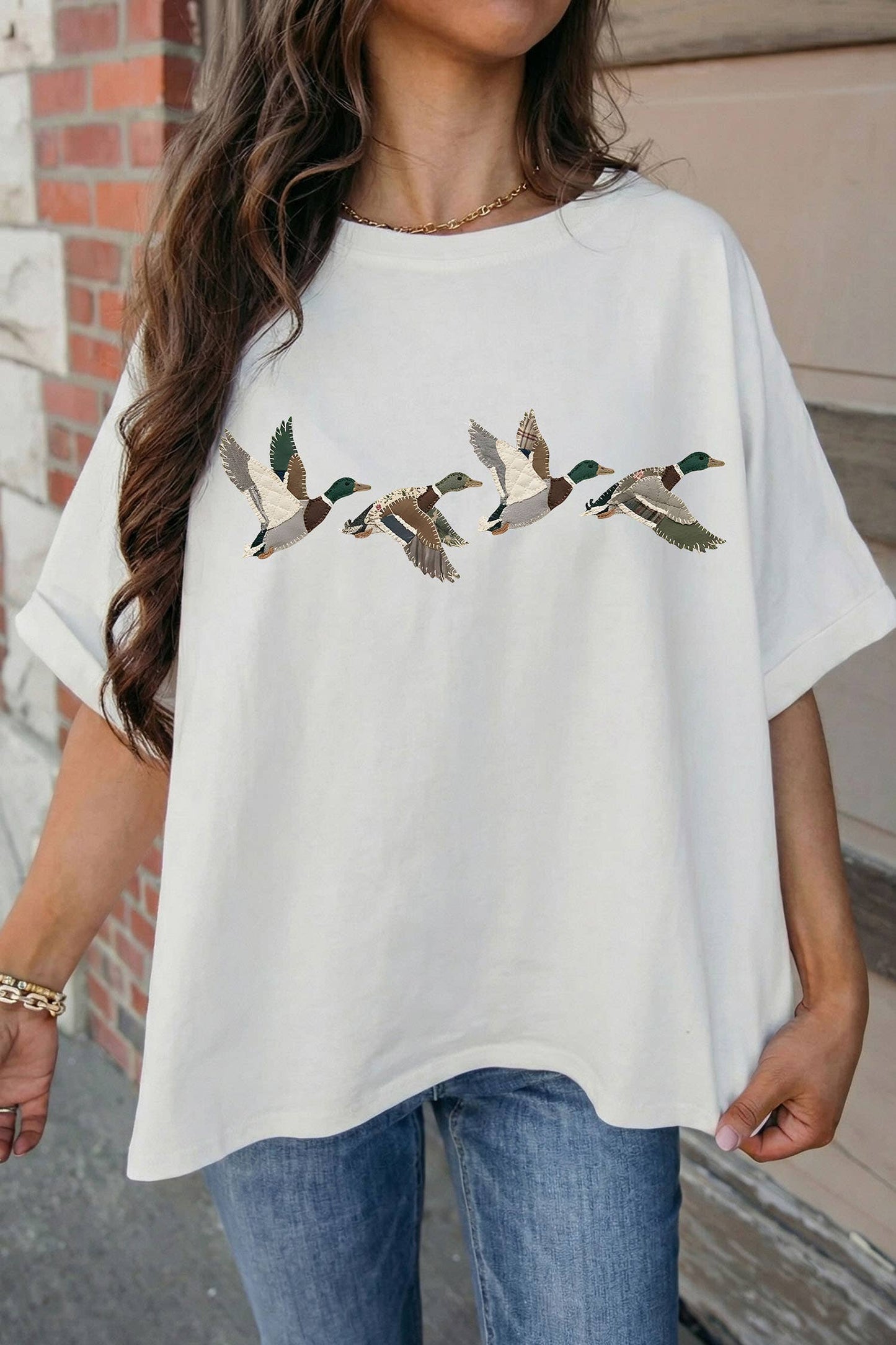 66 Flying Mallard Duck Graphic Cuffed Sleeve Tee (S-XL)