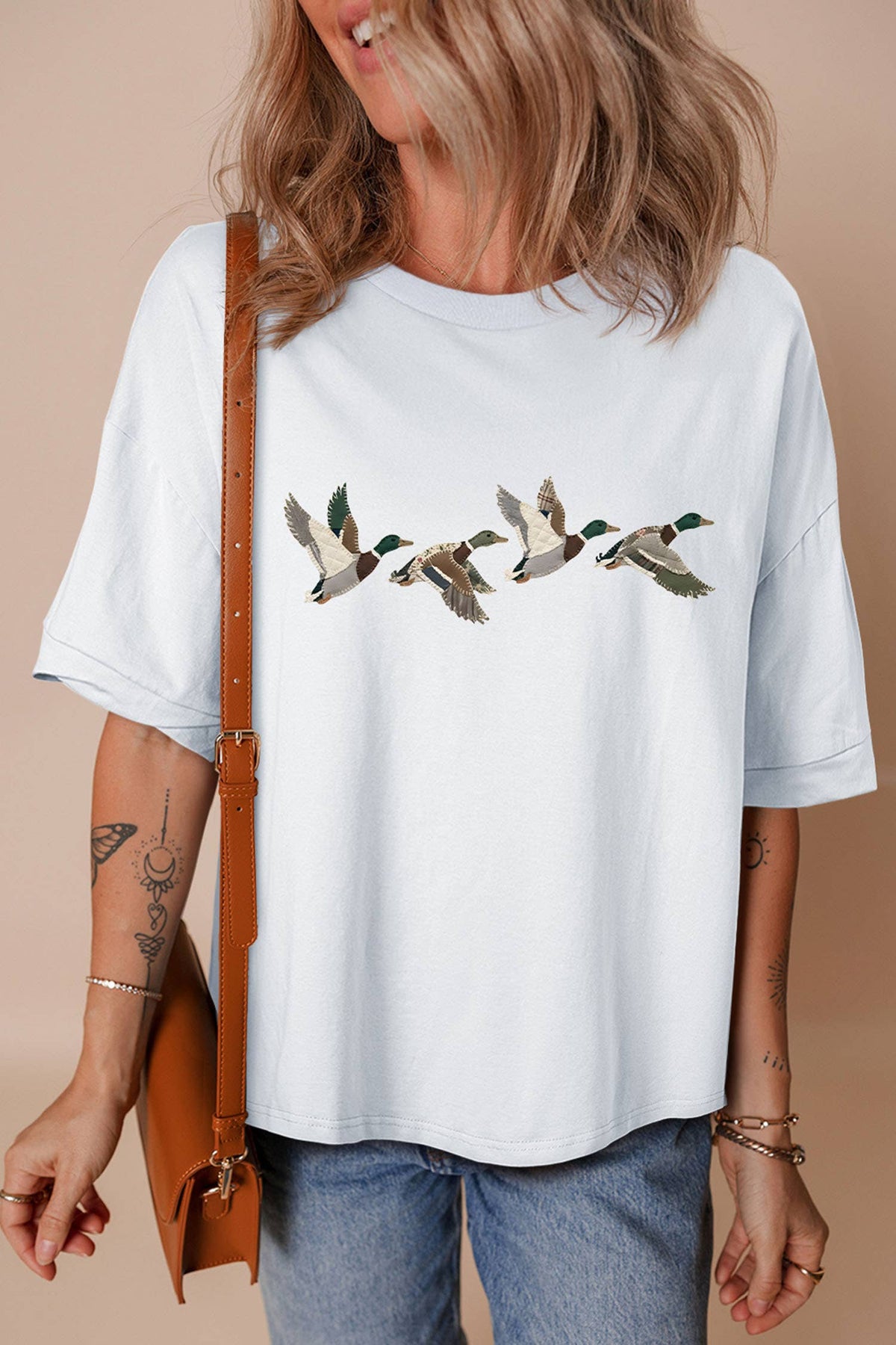 66 Flying Mallard Duck Graphic Cuffed Sleeve Tee (S-XL)