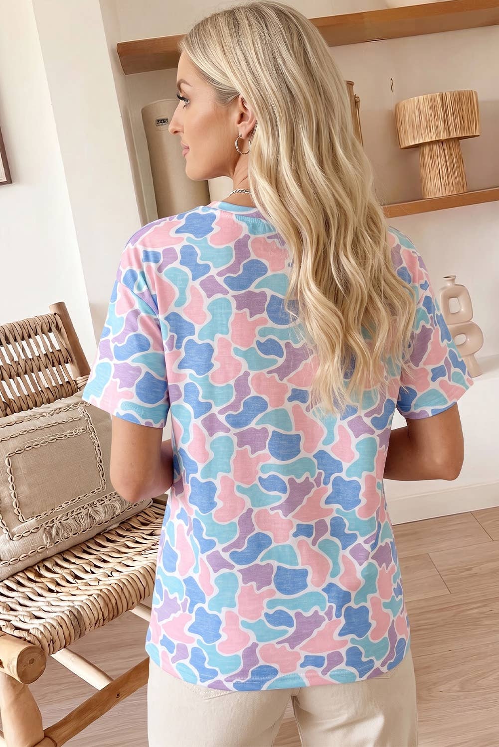 Camouflage Print Preppy Fashion Tunic Tee (S-XL)