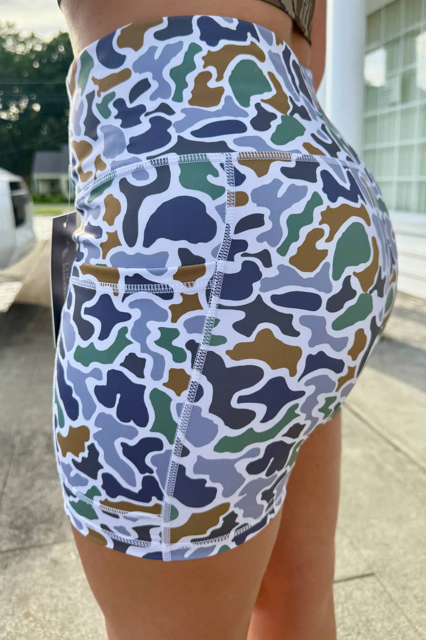 66 Abstract Camo Printed Seam Detail Biker Shorts (S-XL)