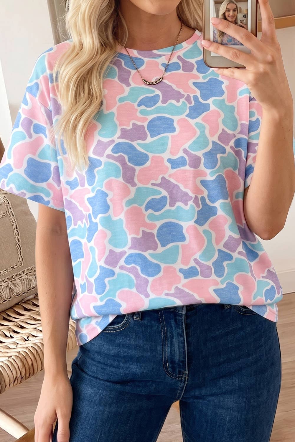 Camouflage Print Preppy Fashion Tunic Tee (S-XL)
