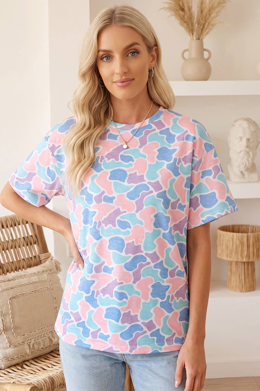Camouflage Print Preppy Fashion Tunic Tee (S-XL)