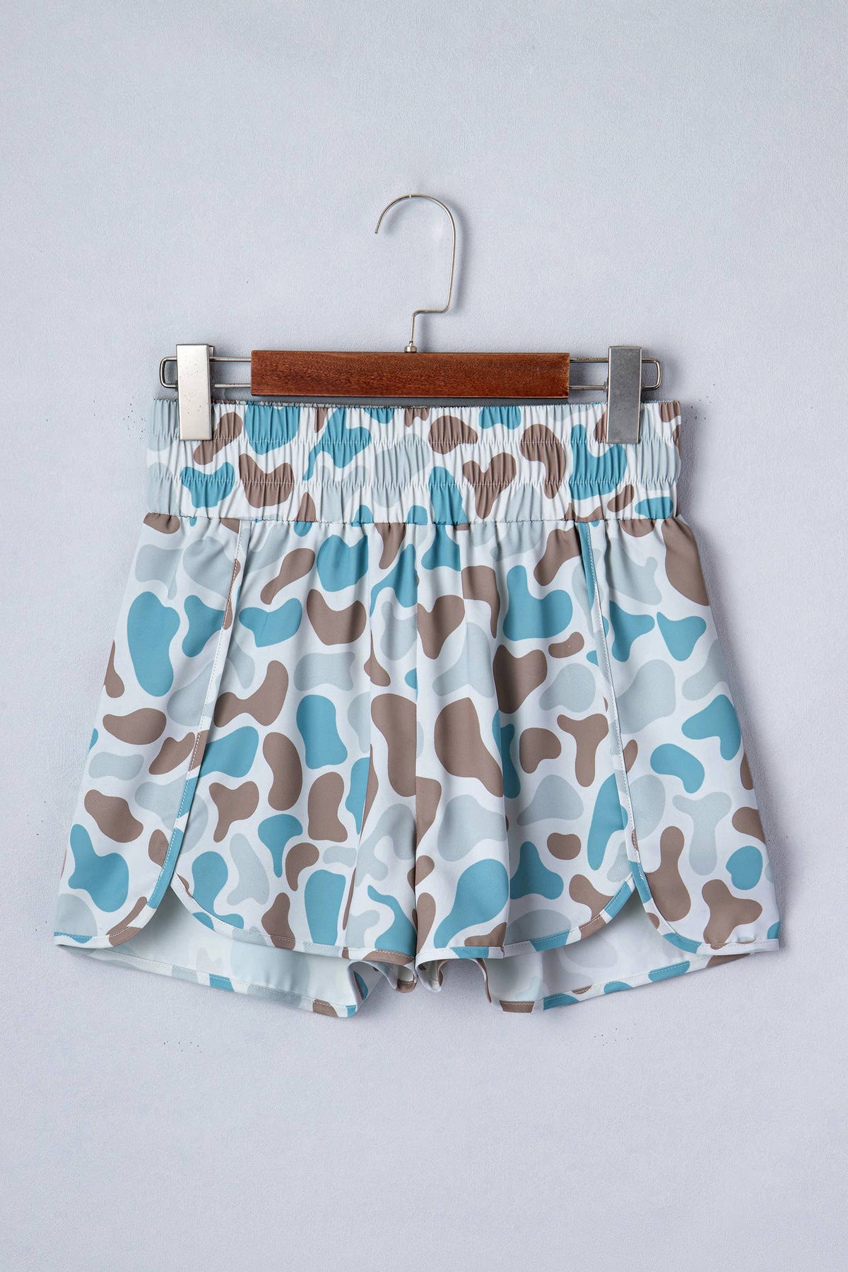 66 Plus Camo Shirred High Waist Athleisure Shorts (S-4X)