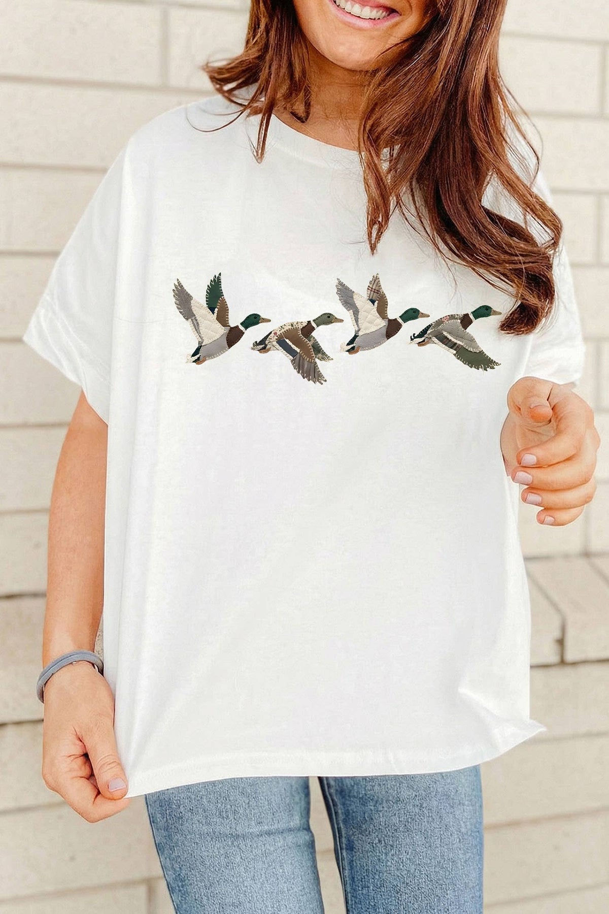 66 Flying Mallard Duck Graphic Cuffed Sleeve Tee (S-XL)