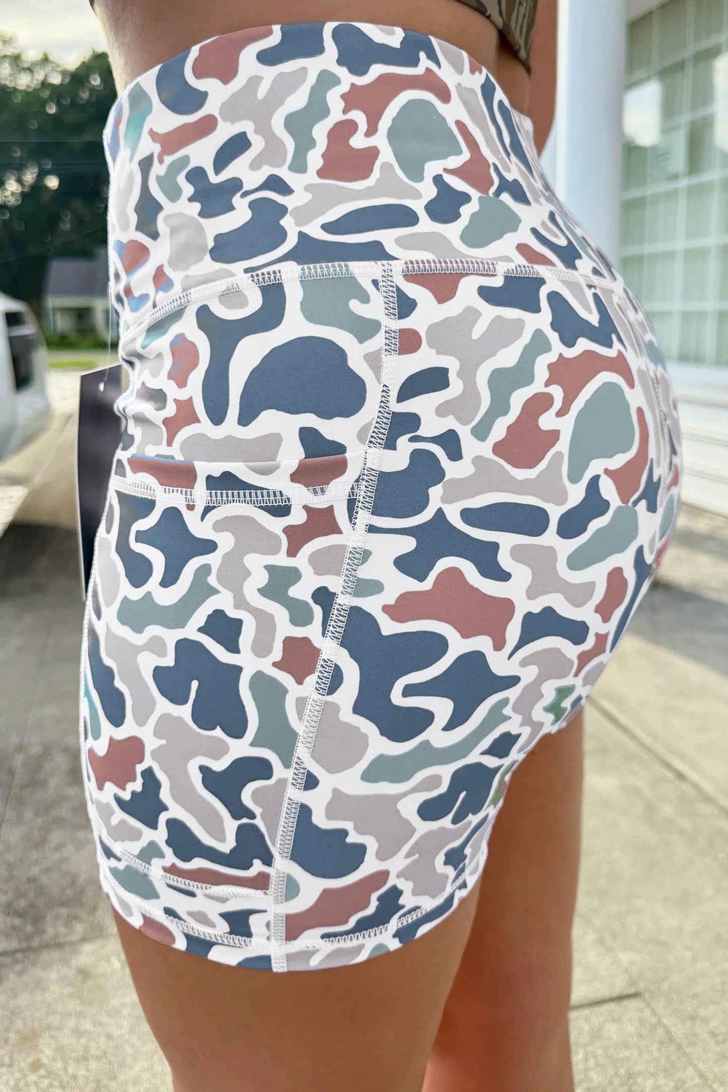 66 Abstract Camo Printed Seam Detail Biker Shorts (S-XL)