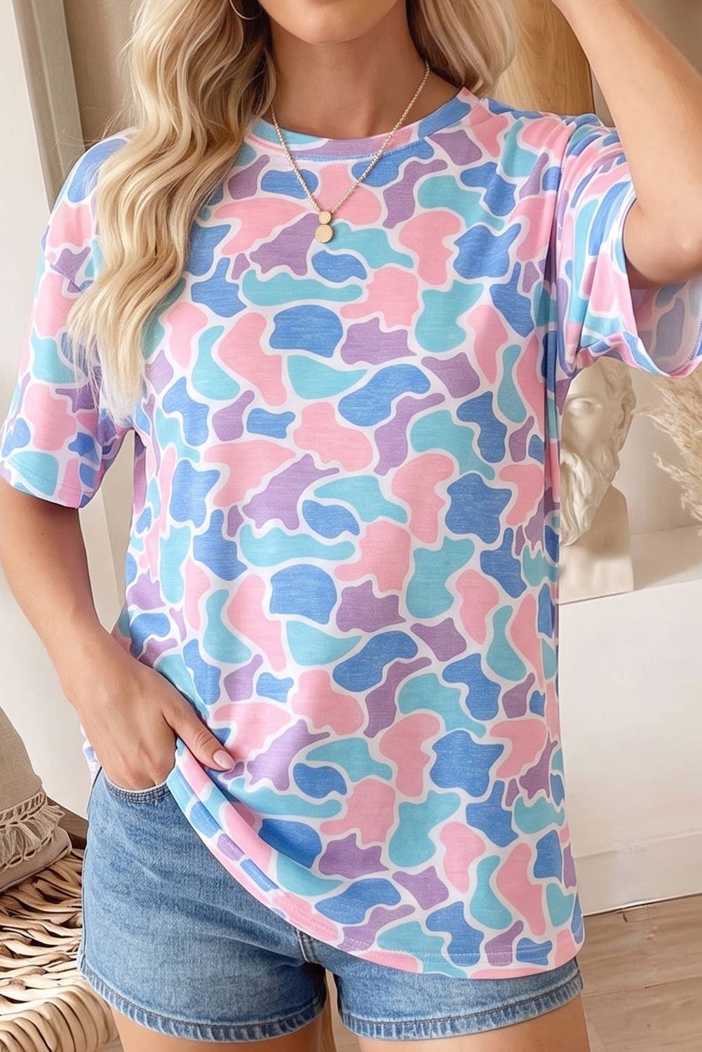 Camouflage Print Preppy Fashion Tunic Tee (S-XL)
