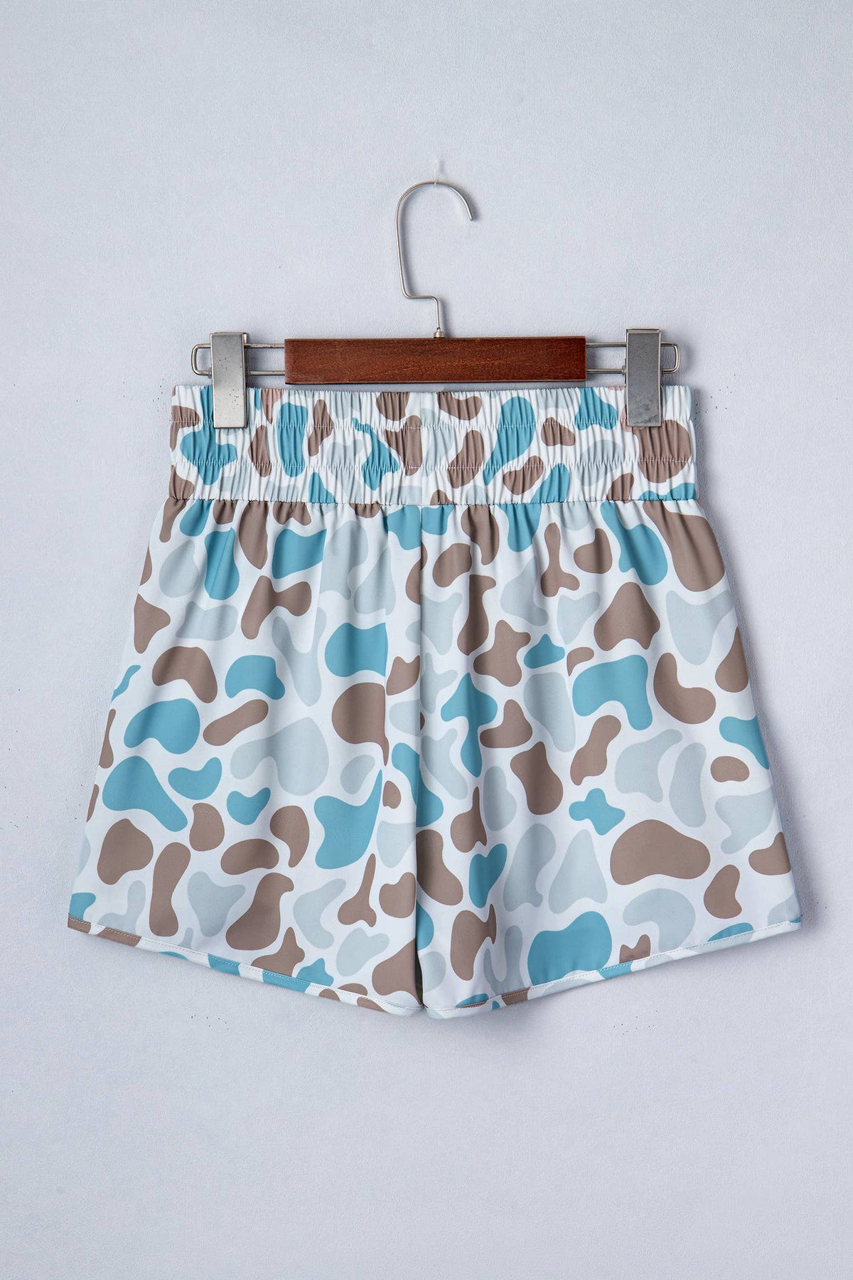 66 Plus Camo Shirred High Waist Athleisure Shorts (S-4X)